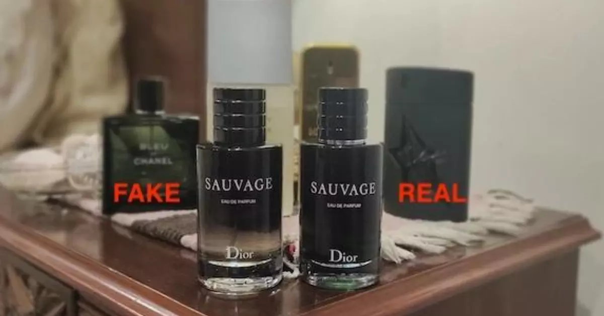 real vs fake dior sauvage bottle is shown in the picture