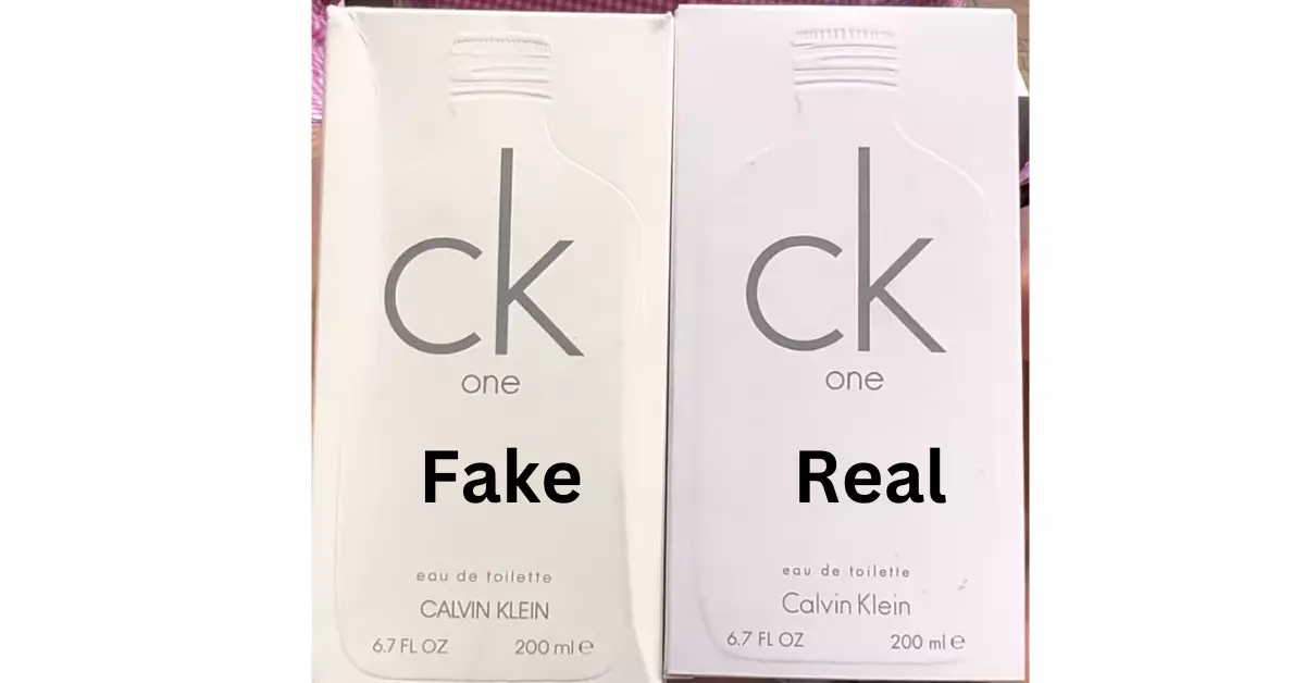 Boxes of CK One real and fake are shown side by side. 