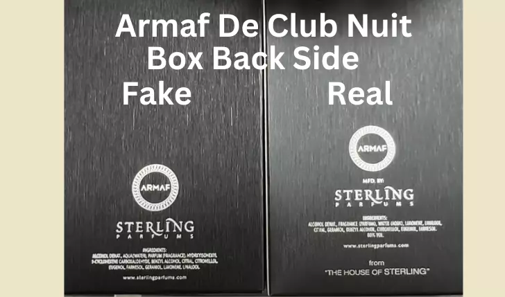 box backside of real and fake armaf de club nuit are shown