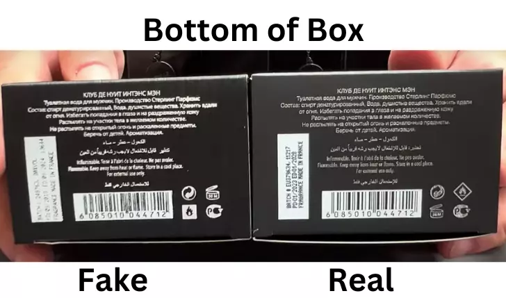 Armaf club de nuit box bottom is shown of the real and fake 