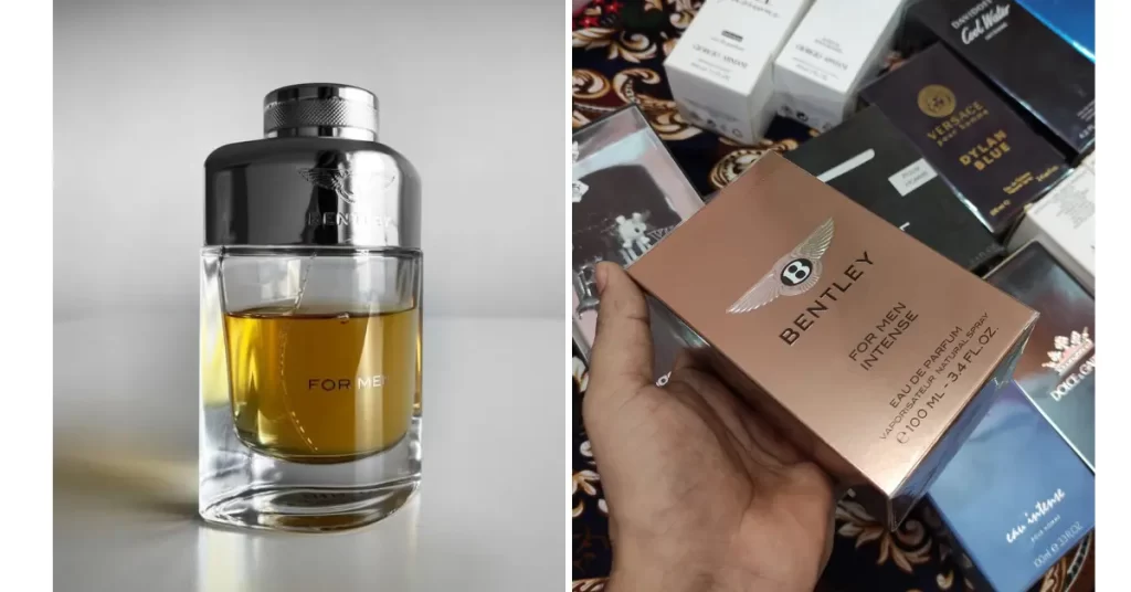 the perfume bottle and box for Bentley for men are shown 