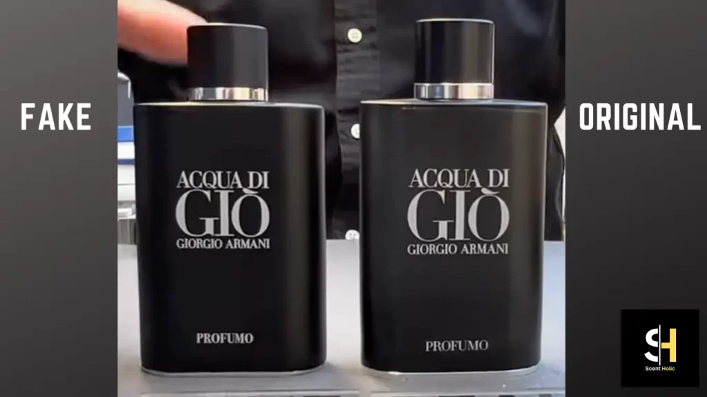 original and fake perfume bottles of ADG Profumo are shown in the pucture